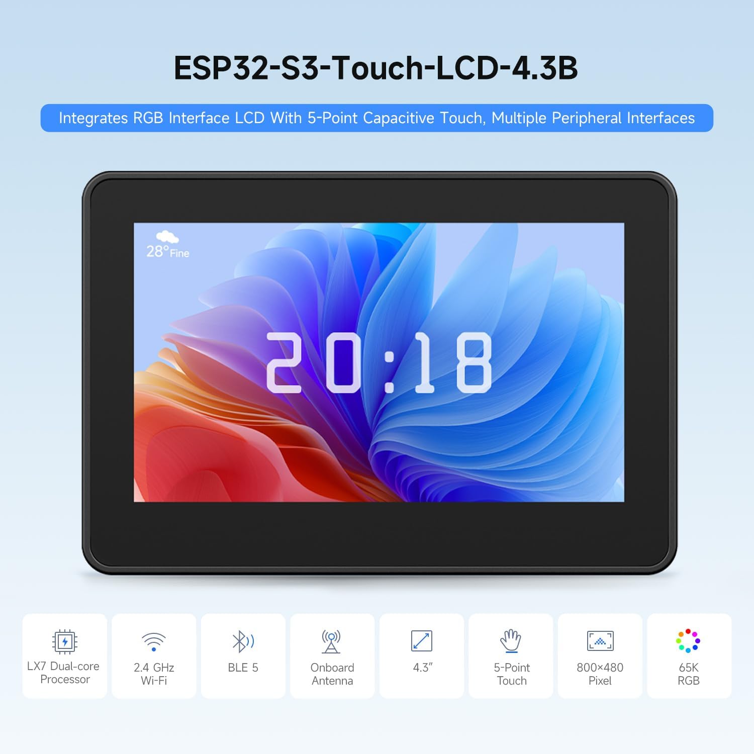 Lolin S3 - Waveshare ESP32-S3 4.3 polegadas IPS Touchscreen