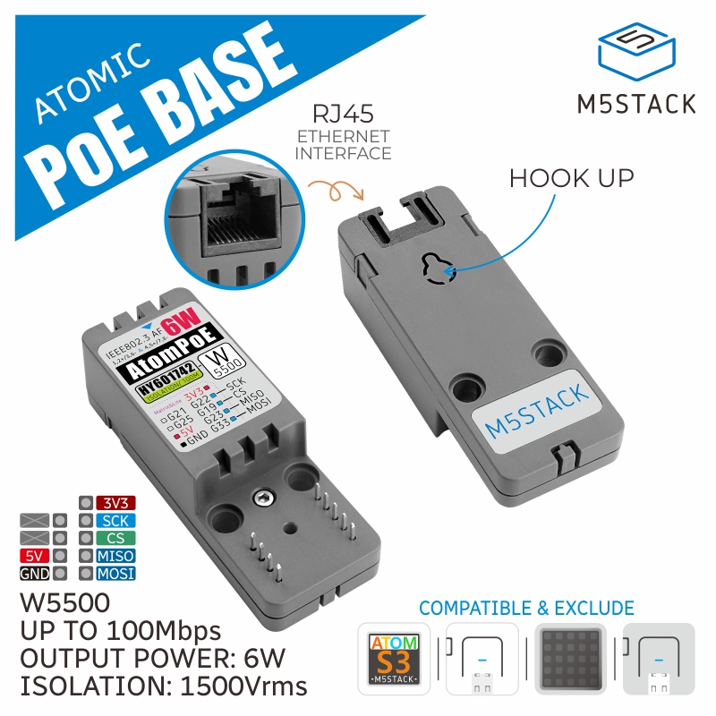 M5Stack - Base oficial ATOMIC PoE M5Stack W5500