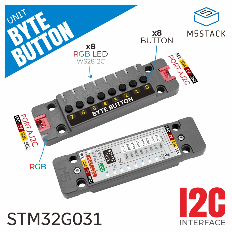 M5Stack - M5Stack Unidade Oficial ByteButton, Interruptor Táctil